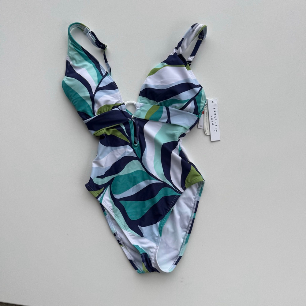 Women's Sanctuary Blue Green Multi Print One Piece Swimsuit XS